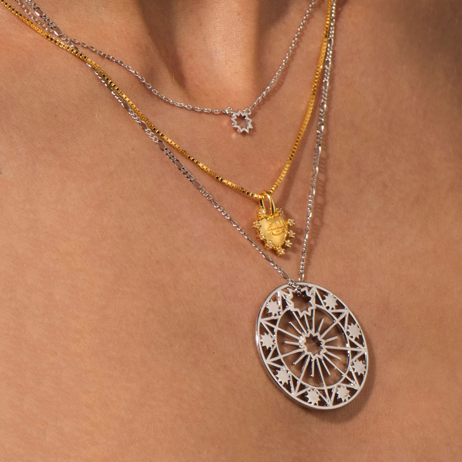 Celestial Medallion Necklace Sterling Silver