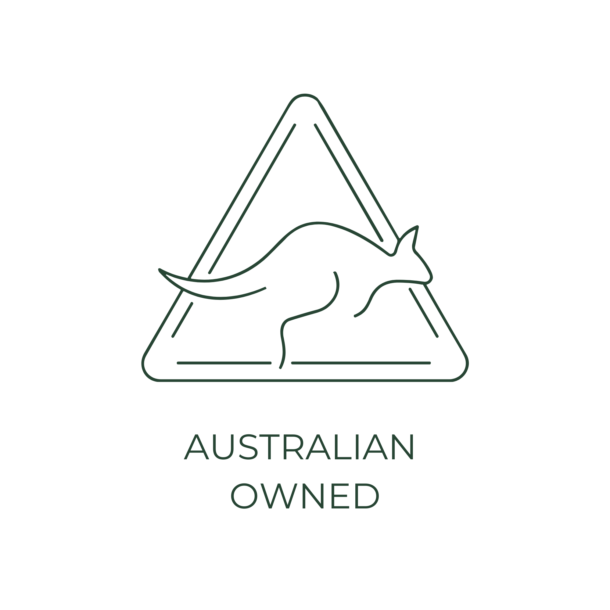 Logo with a kangaroo silhouette inside a triangle and 'Australian Owned' text on a white background