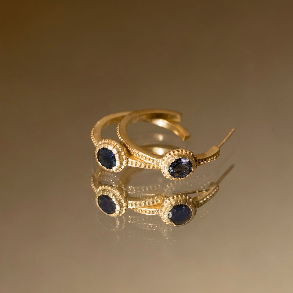 Annette Hoop Stone Earrings Sapphire Zircon