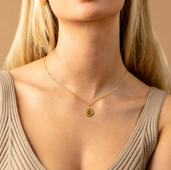 Divine Spirit Necklace Ringstone Symbol — Solid 14k Gold and Diamonds