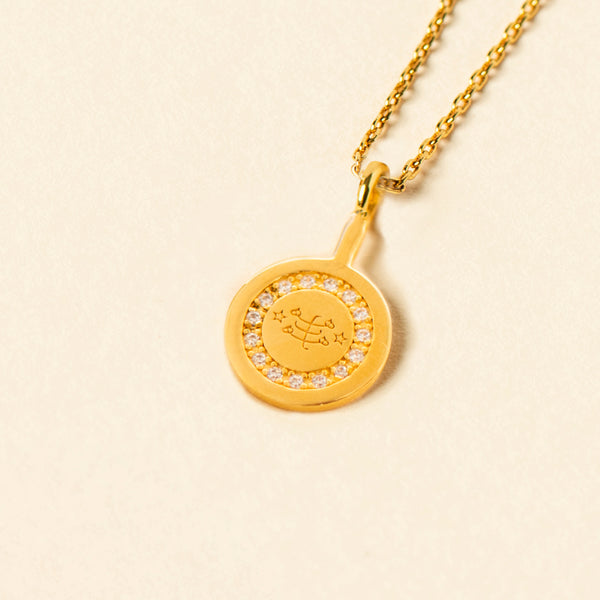Divine Spirit Necklace Ringstone Symbol — Solid 14k Gold and Diamonds
